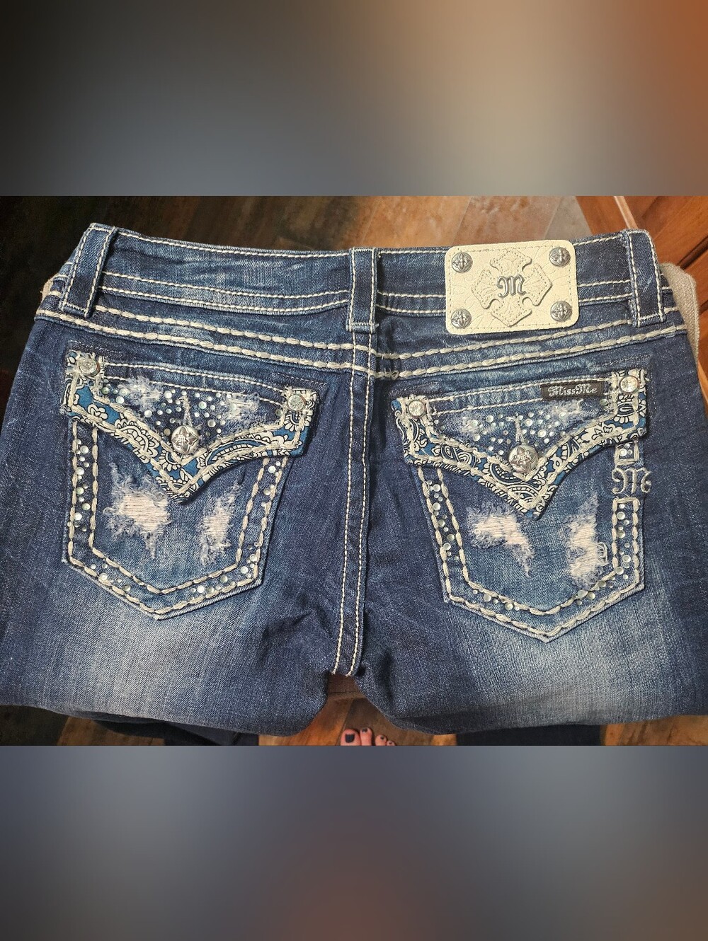 Miss Me Blue Rhinestone Embellished Back Pocket Jeans